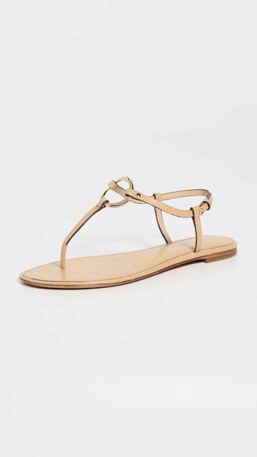 Tory Burch Women's Leather Ring Detail Slide Sandals – Comfortable Flat Summer Shoes