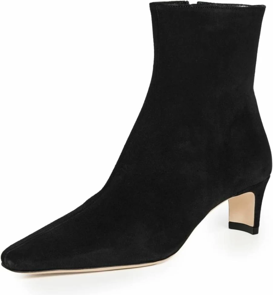 STAUD Wally Ankle Boots for Women - Black Leather Mid-Calf Boots, Size 5 US Medium