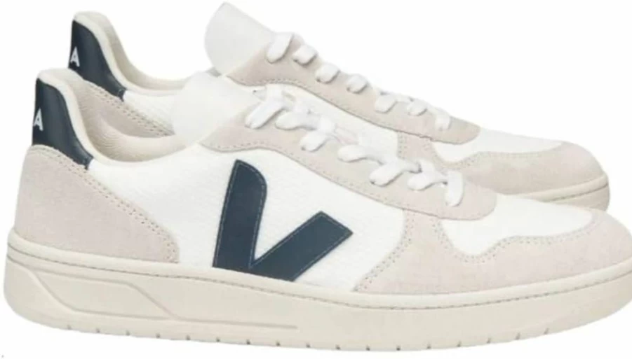 Veja Men's V-10 Leather Sneakers – Sustainable Vegan White Low-Top Casual Shoes