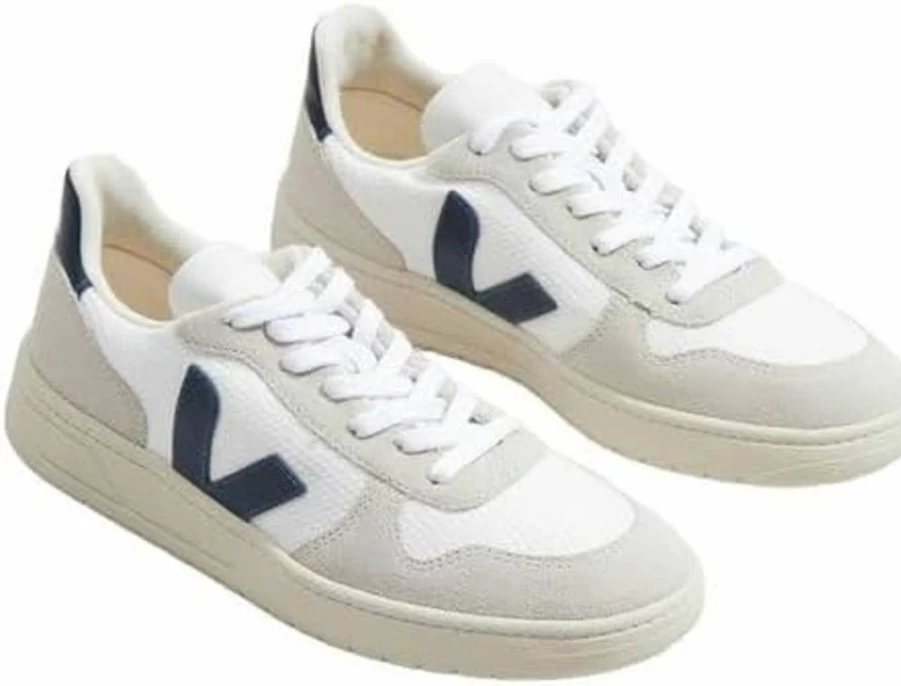 Veja Men's V-10 Leather Sneakers – Sustainable Vegan White Low-Top Casual Shoes