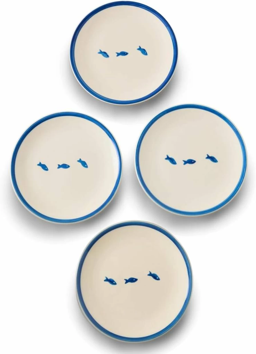 Zafferano 4-Piece Lido Dessert Plate Set for Women - Elegant Ceramic Plates for Cake, Cookies & Treats