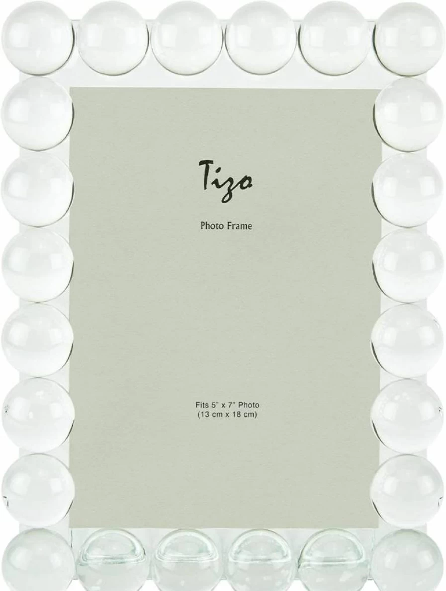 TIZO 5x7 Crystal Clear Glass Photo Frame with Single Row Bubbles - Premium Boutique Quality Picture Frame for Displaying 5 by 7 Photos