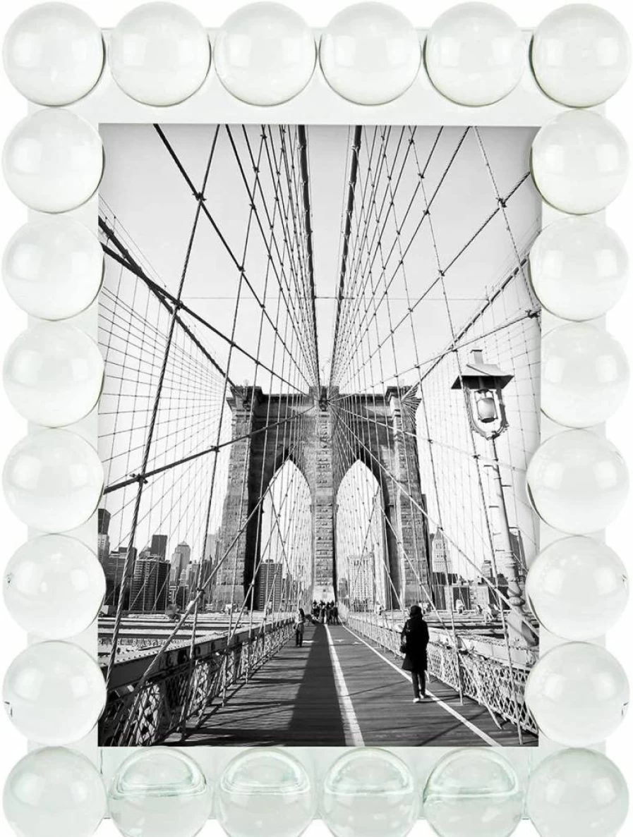 TIZO 5x7 Crystal Clear Glass Photo Frame with Single Row Bubbles - Premium Boutique Quality Picture Frame for Displaying 5 by 7 Photos