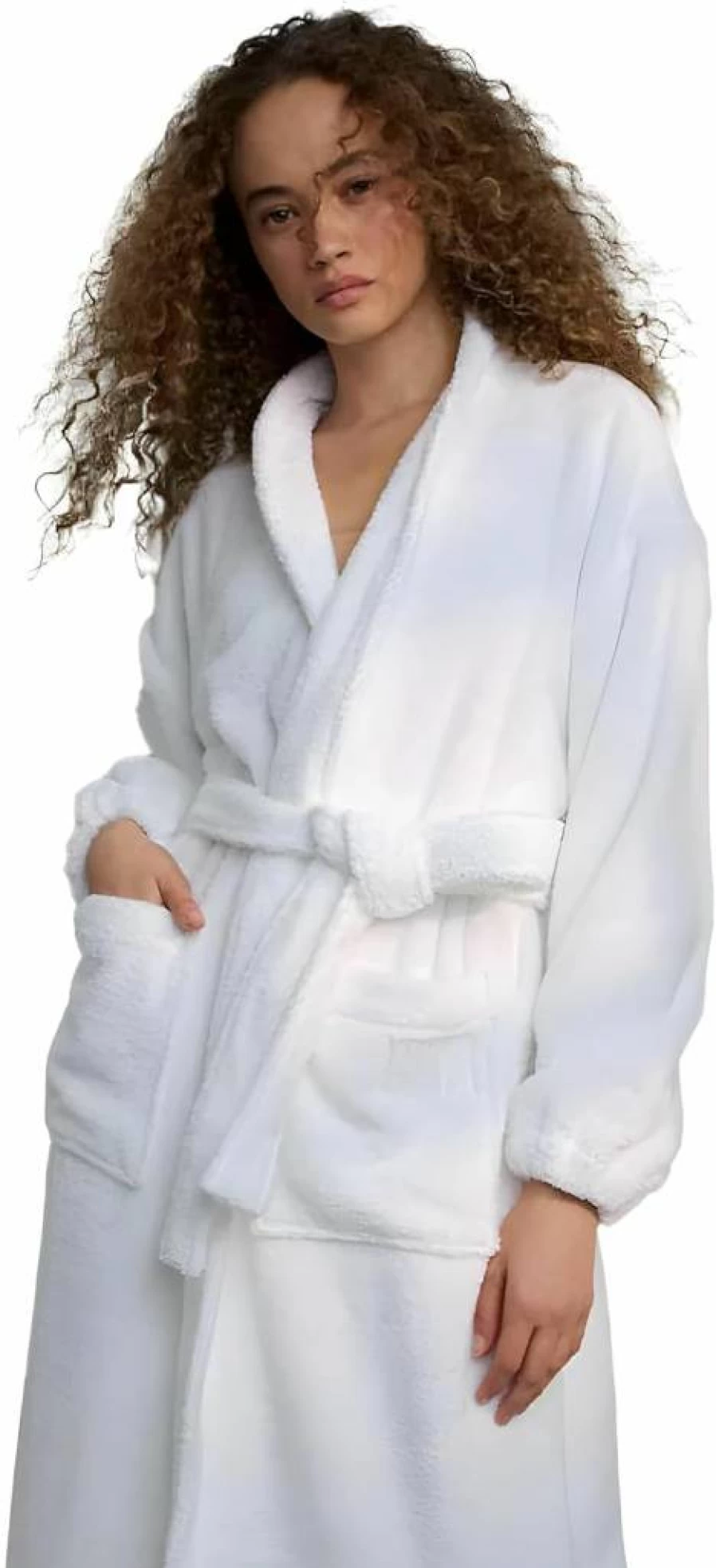 Lunya Premium Turkish Cotton Spa Robe - Soft Terry Cloth Bathrobe with Elastic Cuffs & Pockets - Sincere White Women's Luxury Robe