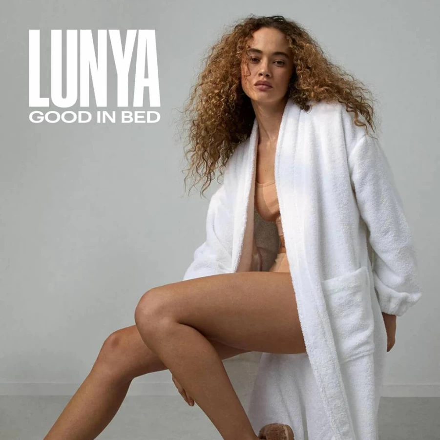 Lunya Premium Turkish Cotton Spa Robe - Soft Terry Cloth Bathrobe with Elastic Cuffs & Pockets - Sincere White Women's Luxury Robe