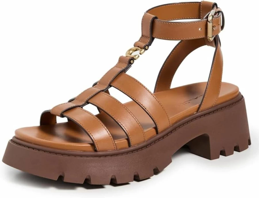Coach Women's Sculpted C Platform Fisherman Sandals - Luxury Leather Summer Slide Sandals with Chunky Heel