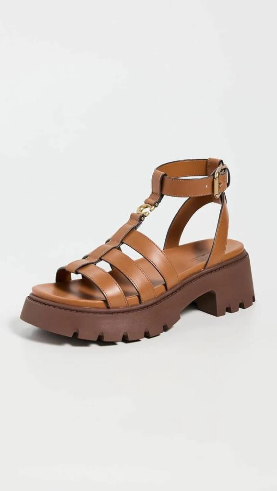 Coach Women's Sculpted C Platform Fisherman Sandals - Luxury Leather Summer Slide Sandals with Chunky Heel