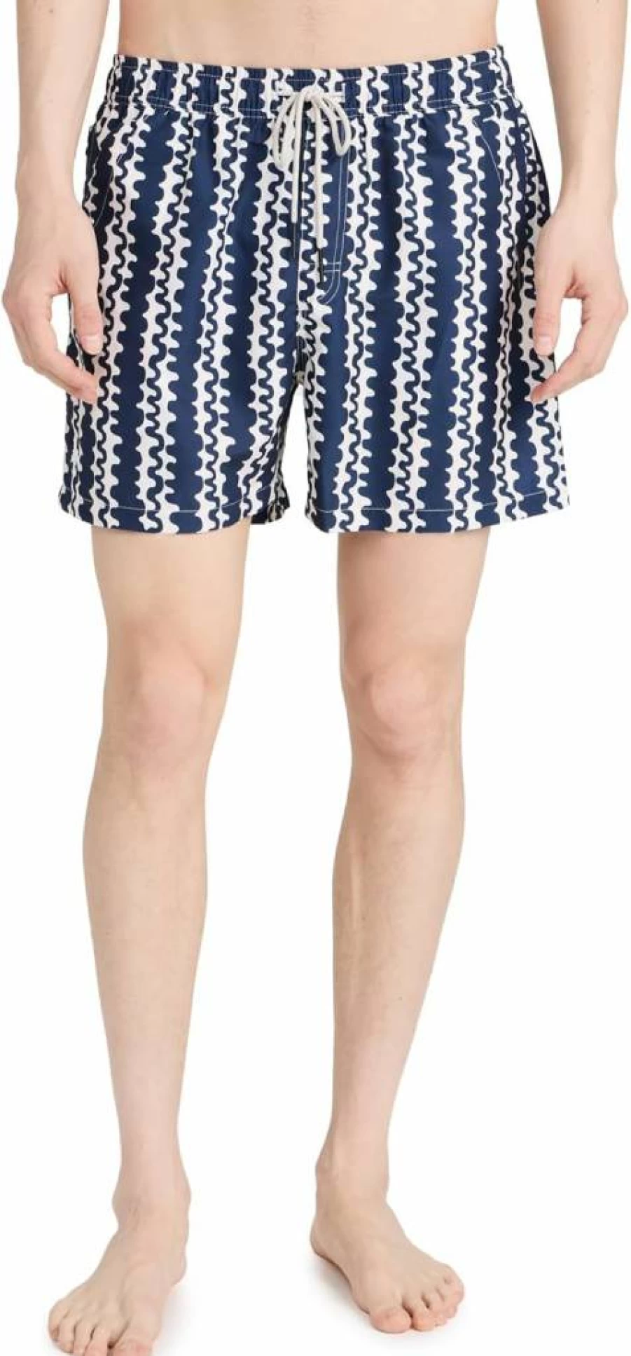 OAS Men's 4.75" Blue Scribble Print Swim Shorts Quick-Dry Beach Board Shorts