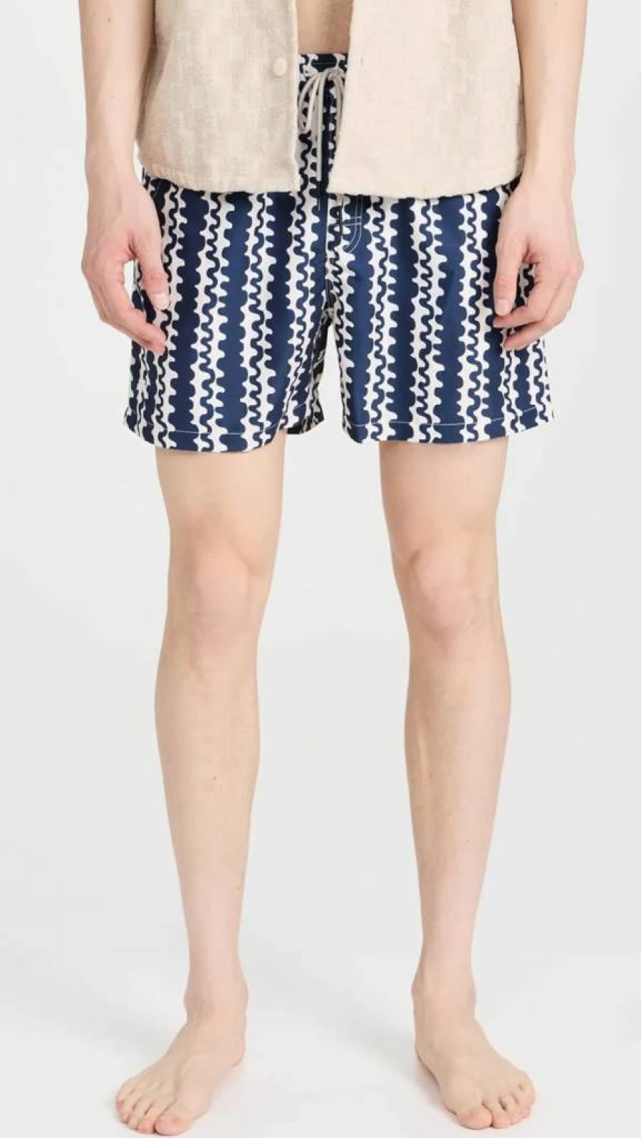 OAS Men's 4.75" Blue Scribble Print Swim Shorts Quick-Dry Beach Board Shorts