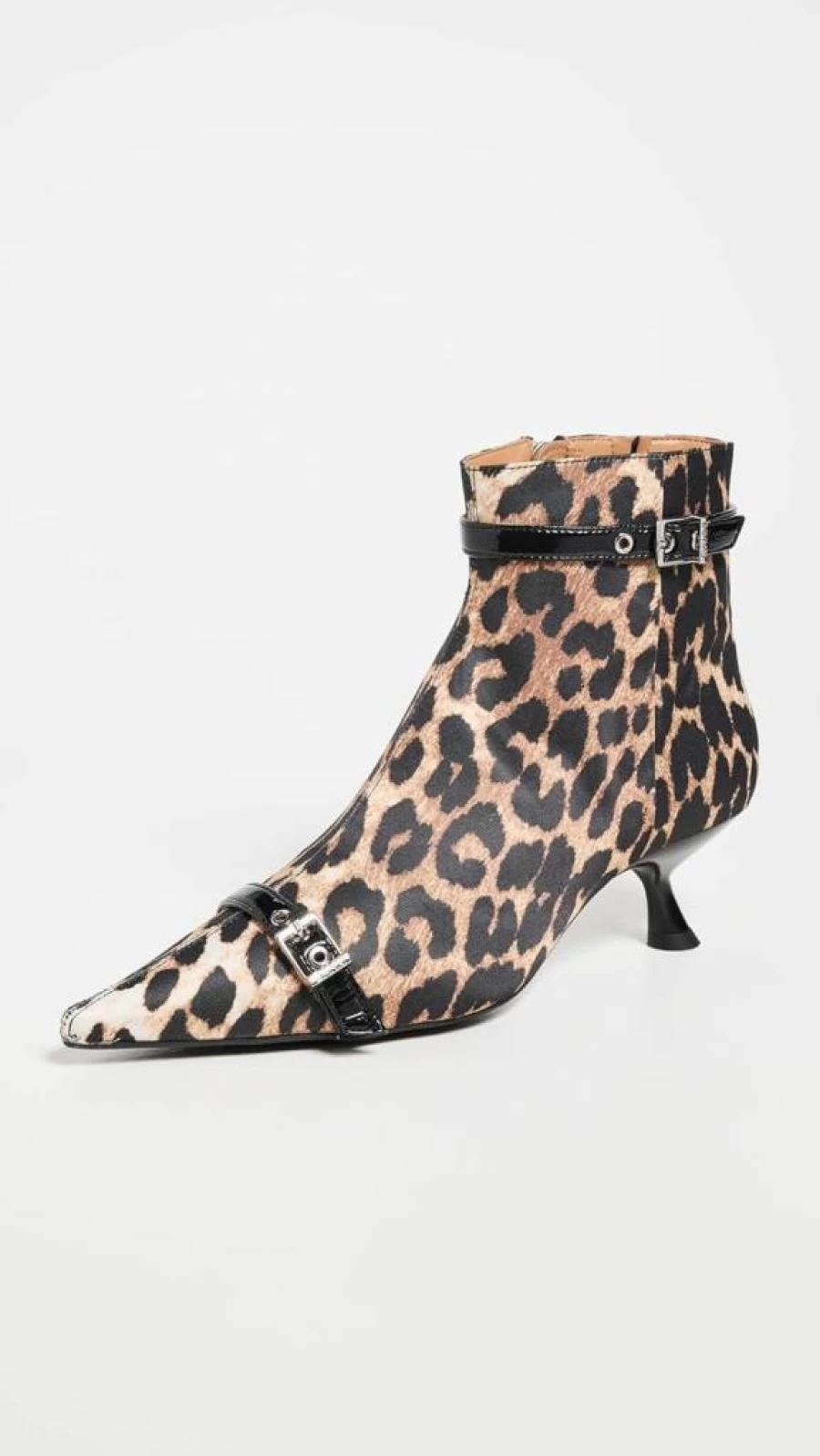 Ganni Women's Satin Print Kitten Heel Boots with Eyelet Detail