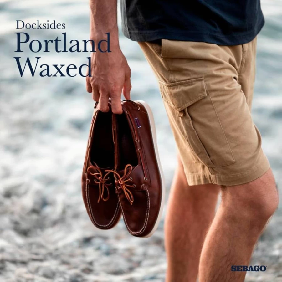 Sebago Portland Men's Waxed Leather Boat Shoes - Handsewn Moccasins with Non-Slip Rubber Soles & Leather Lining