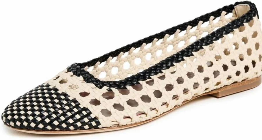 STAUD Nell Crochet Ballerina Flats for Women - Handmade Knit Ballet Flat Shoes