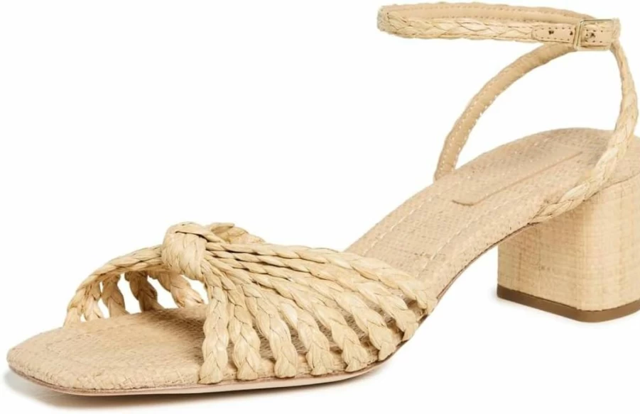 Loeffler Randall Women's Riya Braided Leather Mule Sandals with Mid-Heel and Knot Detail