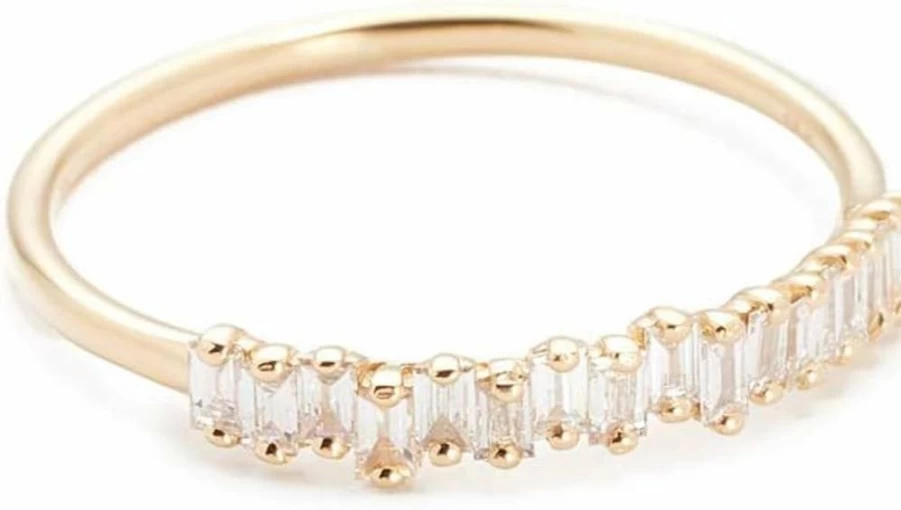 Suzanne Kalan 18K Yellow Gold Diamond Fireworks Half Band Ring for Women Size 7