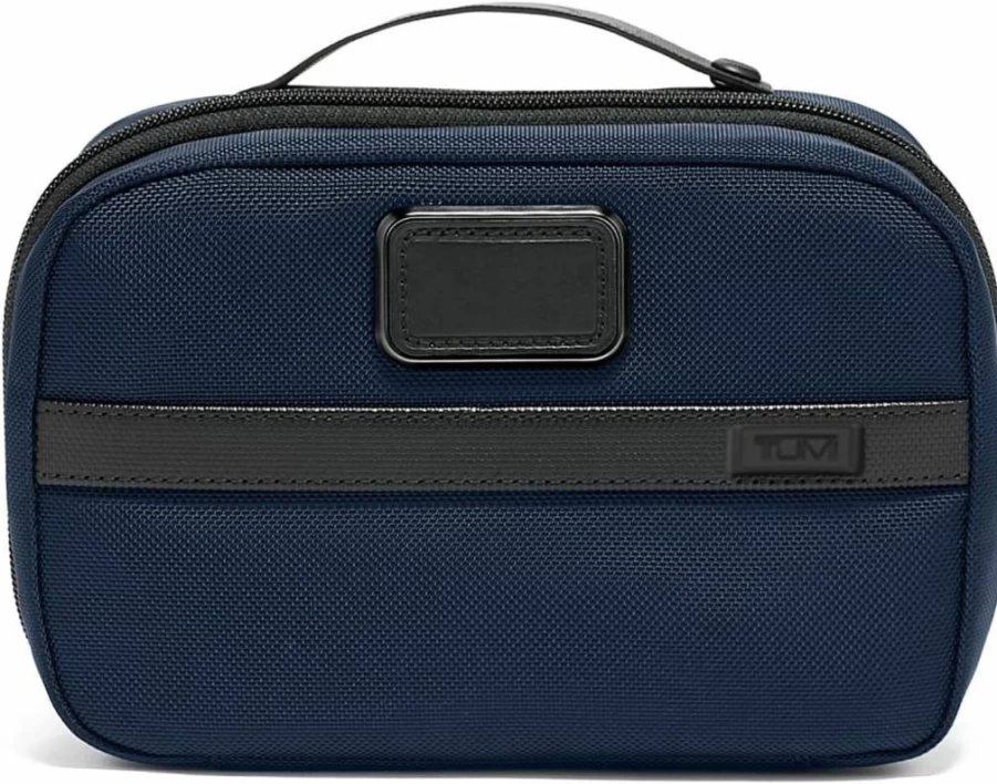 TUMI Alpha 3 Split Travel Kit - Black Leather Toiletry Bag for Men & Women with Embossed Handle - Luggage Accessories