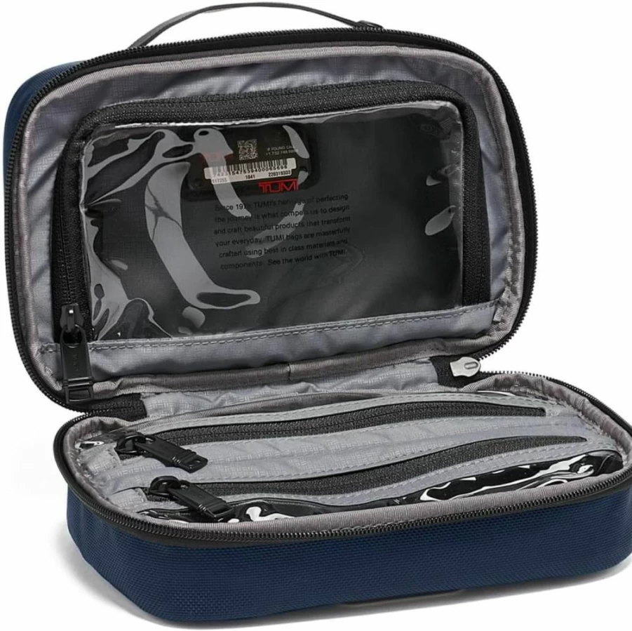 TUMI Alpha 3 Split Travel Kit - Black Leather Toiletry Bag for Men & Women with Embossed Handle - Luggage Accessories