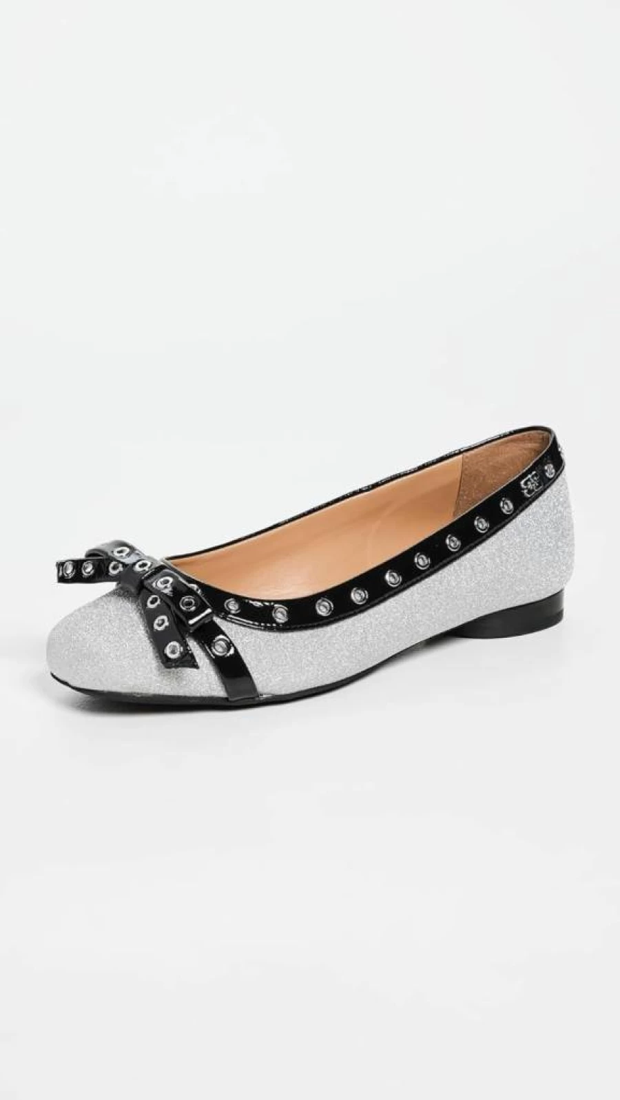 Ganni Women's Bow-Embellished Glitter Ballet Flats with Eyelet Detailing