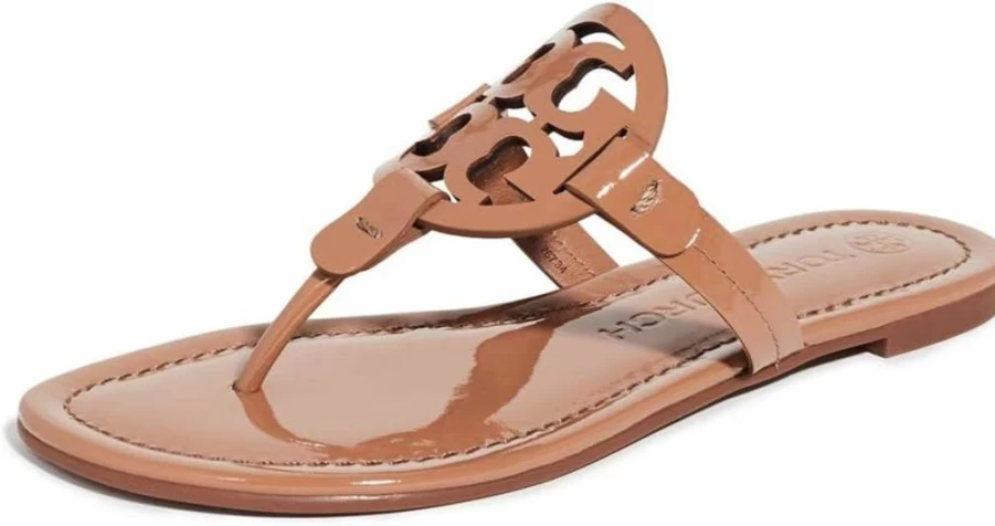 Tory Burch Women's Miller Embellished Leather Sandals - Fashionable & Comfortable Flat Slide Sandals for Women