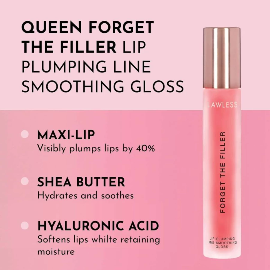 LAWLESS Queen Size Forget The Filler Lip Plumper Gloss - Cherry Vanilla Red, 0.19 Fl Oz, Volumizing & Moisturizing Lip Gloss for Women