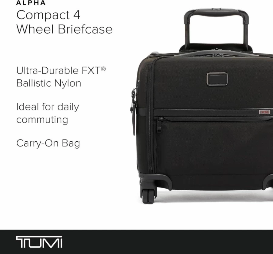 TUMI Alpha Compact 4-Wheel Rolling Laptop Briefcase - Business Carry-On Travel Bag for Commuting & Work
