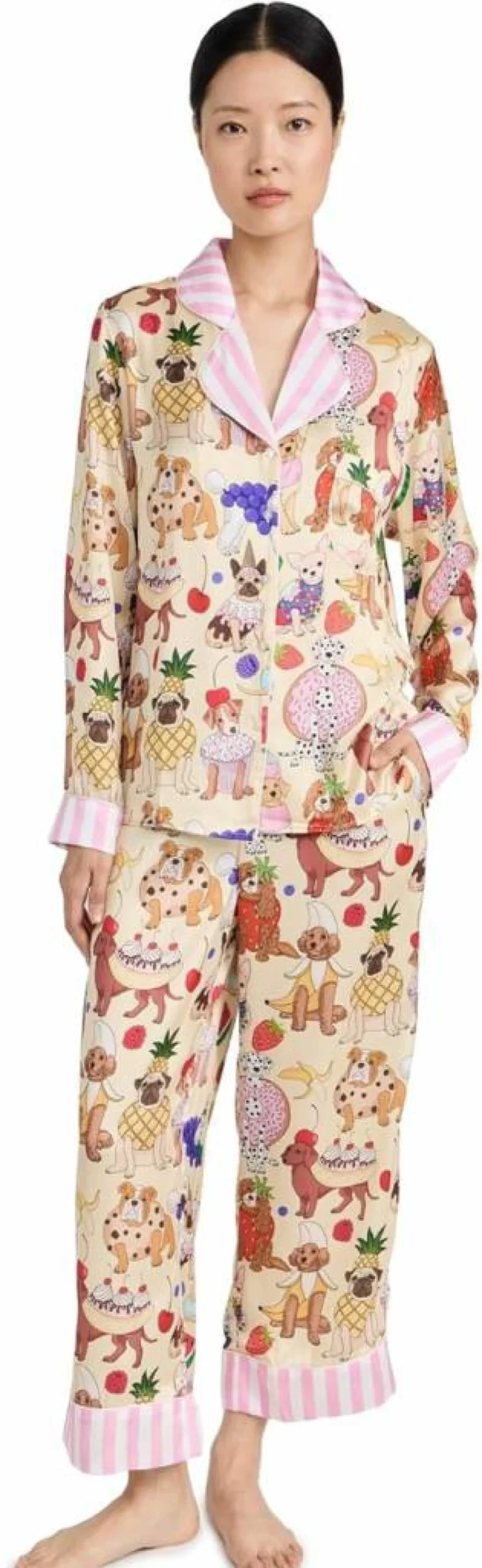 Karen Mabon Women's Dog-Themed Dessert Print Long Sleeve Pajama Set - Cute Animal Sleepwear