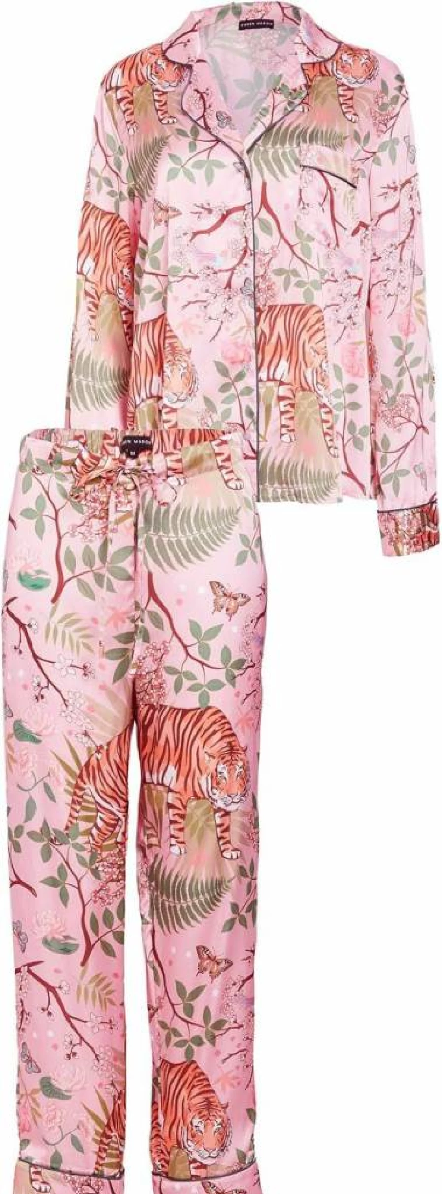 Karen Mabon Women's Tiger Blossom Pajama Set - Floral Print Silk Sleepwear