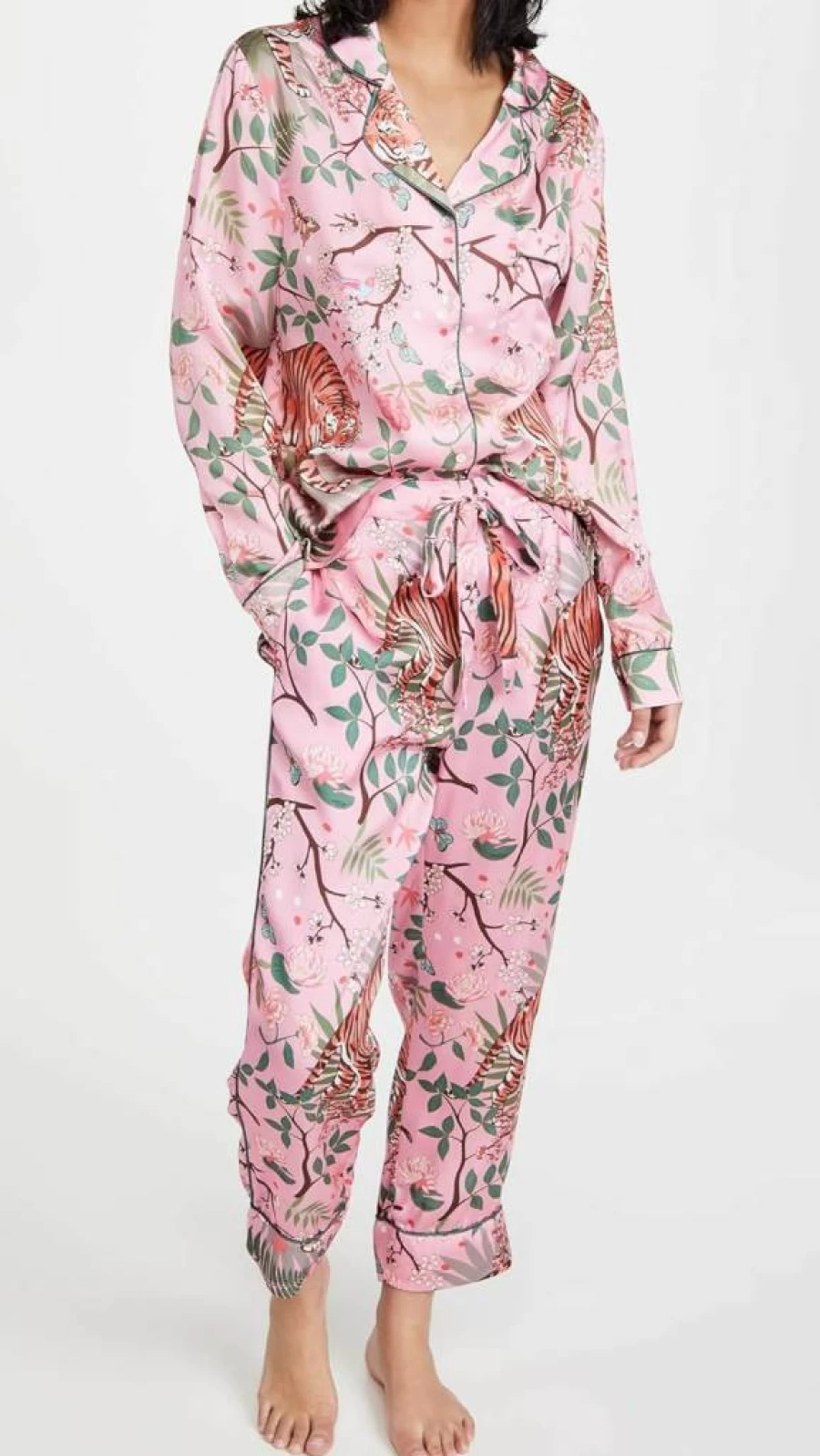 Karen Mabon Women's Tiger Blossom Pajama Set - Floral Print Silk Sleepwear