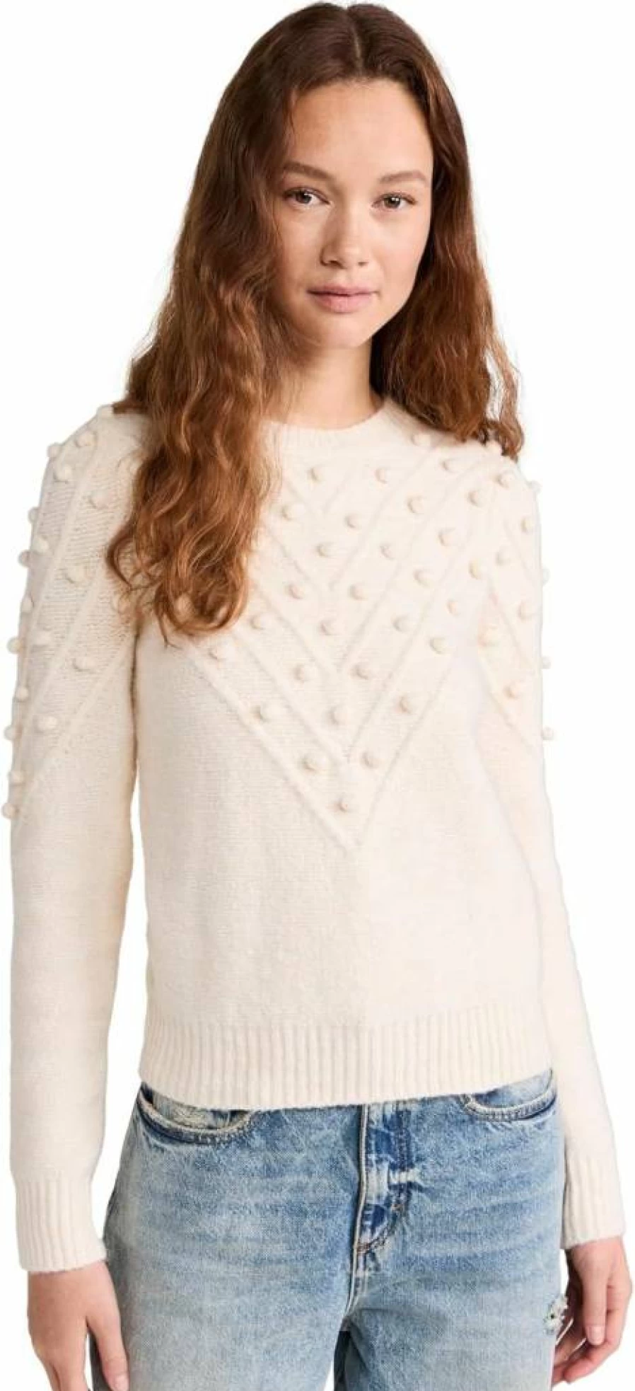 English Factory Women's Chunky Knit Long Sleeve Sweater with Pom Pom Trim - Cozy Winter Pullover