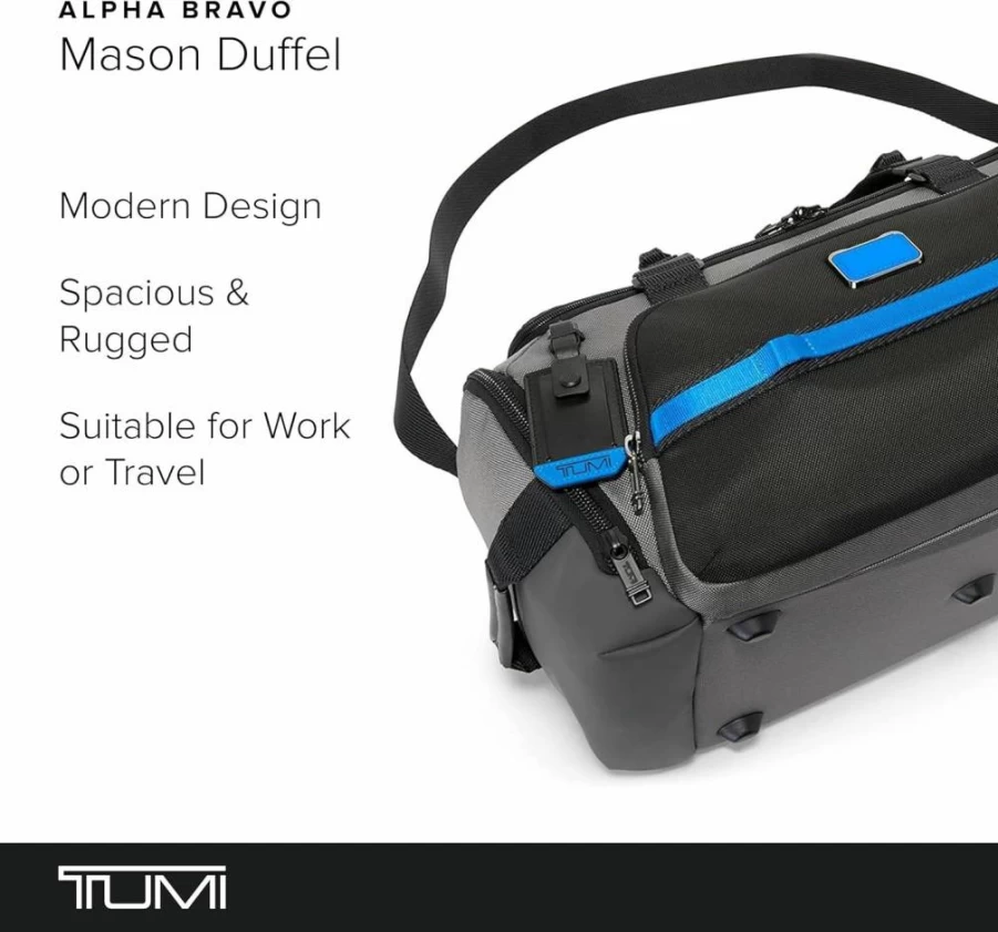 TUMI Alpha Bravo Mason Medium Duffel Bag - Black Overnight Travel Bag with TUMI Tracer - 11" x 19.5" x 10.3" Carry-On Duffle for Men & Women