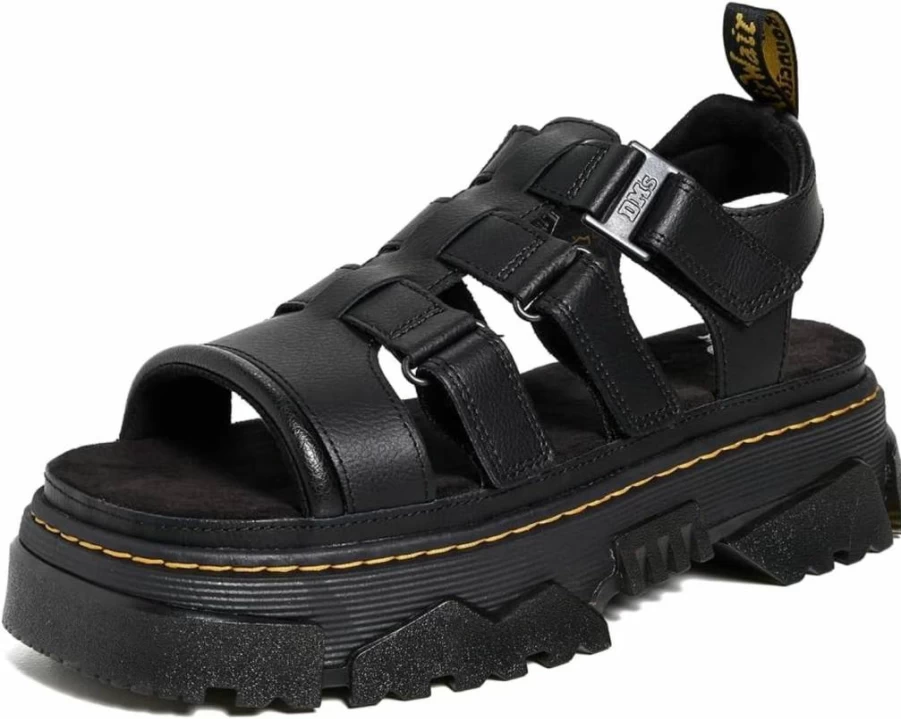 Dr. Martens Women's Mattison 3S Black Athena Sandals | Comfortable & Stylish Leather Slide Sandals for Women