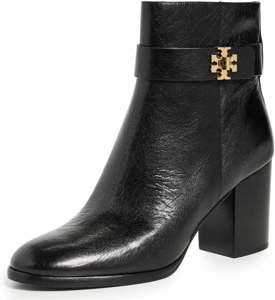Tory Burch Women's T-Lock Heeled Ankle Boots 70mm - Elegant Leather Booties with Block Heel & Signature T-Lock Detail