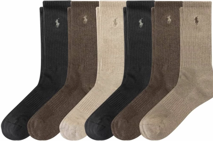 POLO RALPH LAUREN Men's Moisture Wicking Athletic Crew Socks 6-Pack - Breathable Mesh Performance Cotton Socks for Men