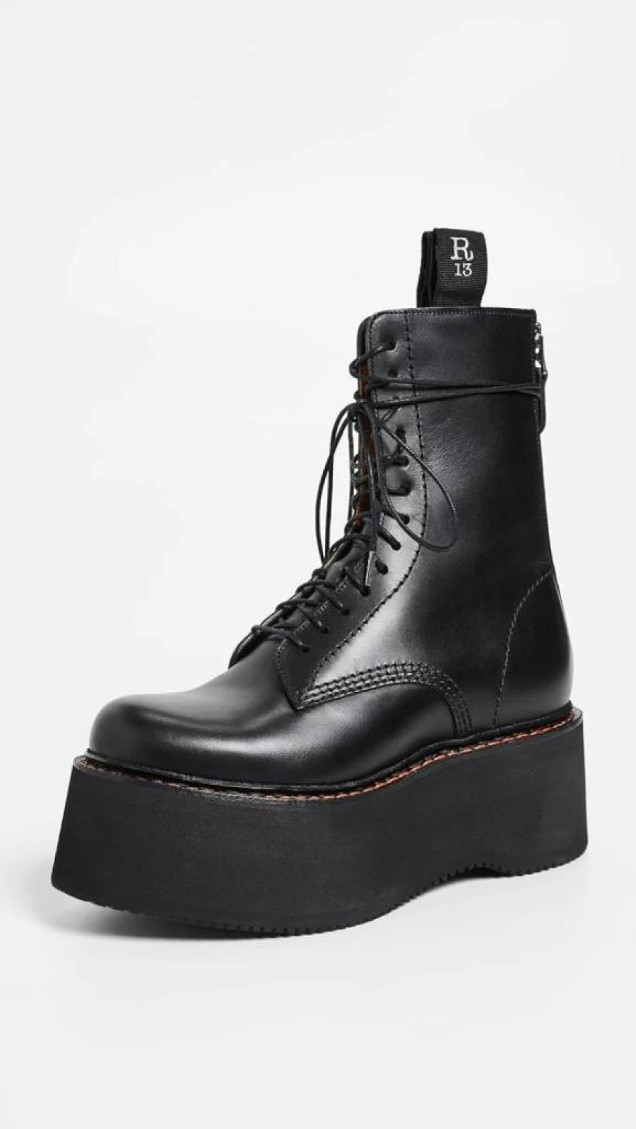 R13 Women's Combat Stack Boots - Chunky Heel Ankle Boots for Women, Edgy Punk Style Lace-Up Booties