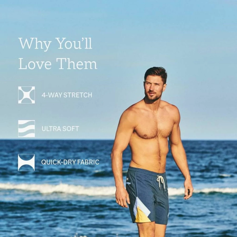 Fair Harbor Men's Bayberry Swim Trunks 7-Inch Inseam Anti-Chafe Lined Quick-Dry Classic Fit Beach Shorts
