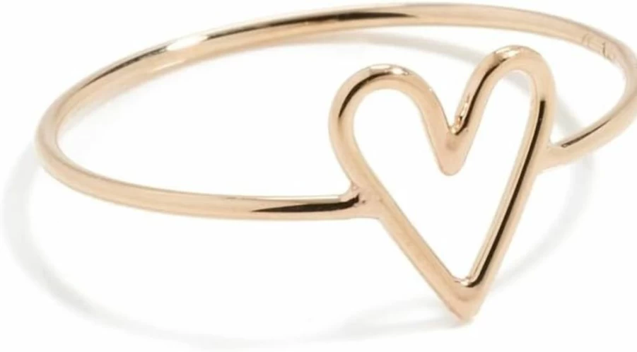 ZOE CHICCO 14K Gold Tiny Open Heart Vertical Ring for Women - Dainty Minimalist Stackable Band