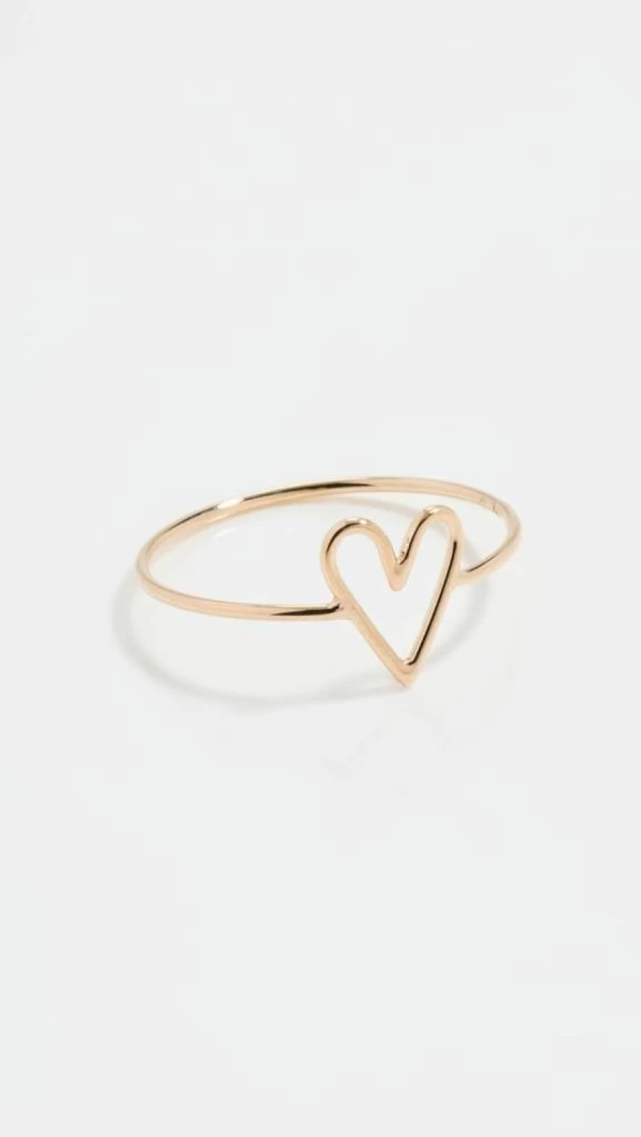 ZOE CHICCO 14K Gold Tiny Open Heart Vertical Ring for Women - Dainty Minimalist Stackable Band