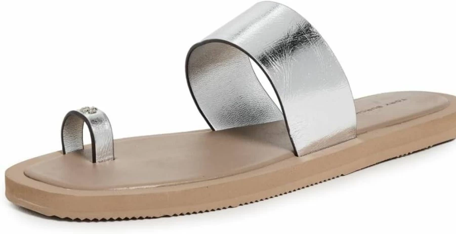 Tory Burch Women's Leather Flip Flops with Toe Ring Detail - Comfortable Sandals for Summer