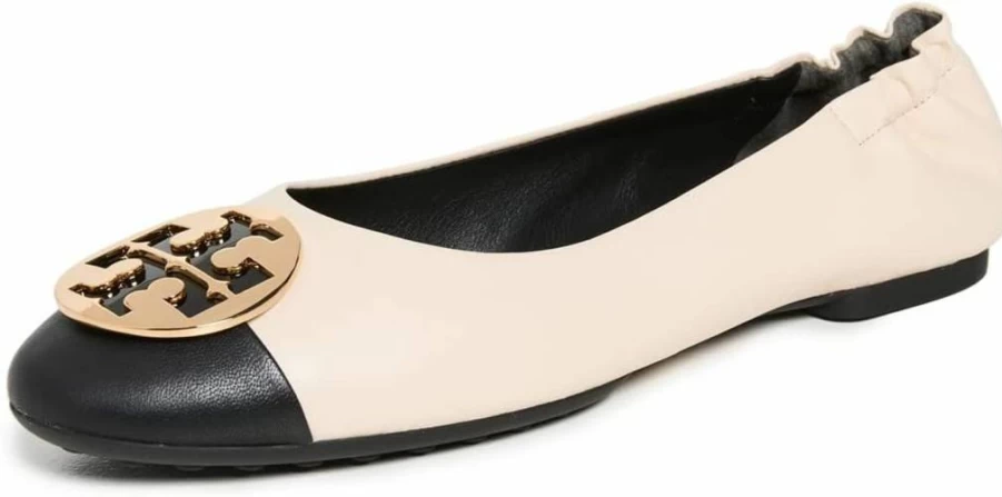 Tory Burch Women's Claire Ballet Flats - Cap-Toe Leather Comfortable Slip-On Shoes for Women