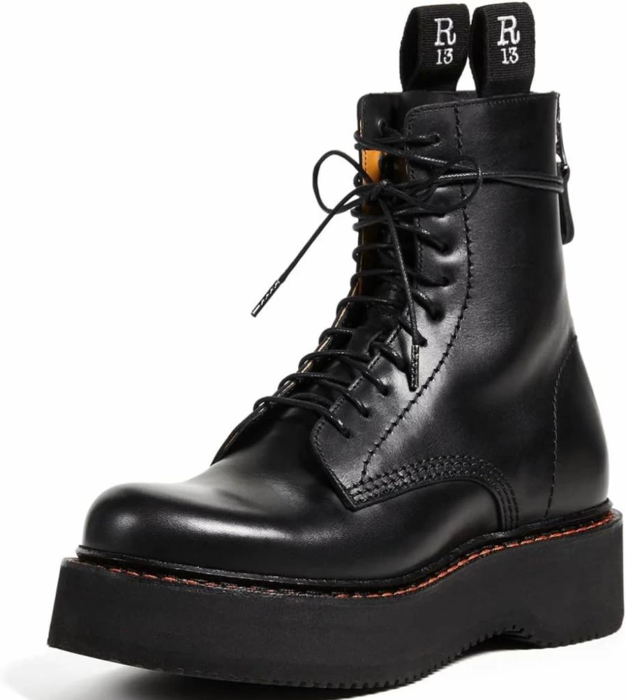 R13 Women's Chunky Platform Combat Boots - Stylish Punk Ankle Booties with Heavy Sole