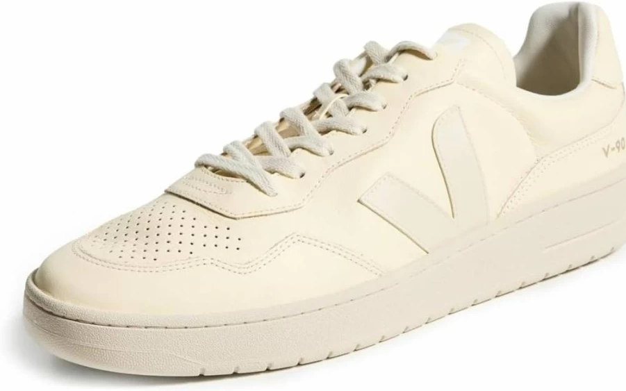 Veja Men's V-90 Vegan Leather Sneakers – Sustainable Eco-Friendly White Low-Top Lace-Up Shoes
