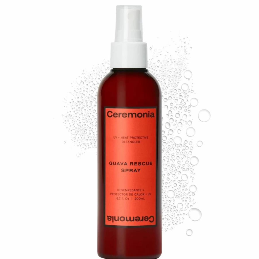Ceremonia Guava Rescue Spray - Detangling Leave-In Conditioner with UV & Heat Protection, 6.7 Fl Oz (200ml) - Superfruit Infused Hair Treatment for Shine & Frizz Control
