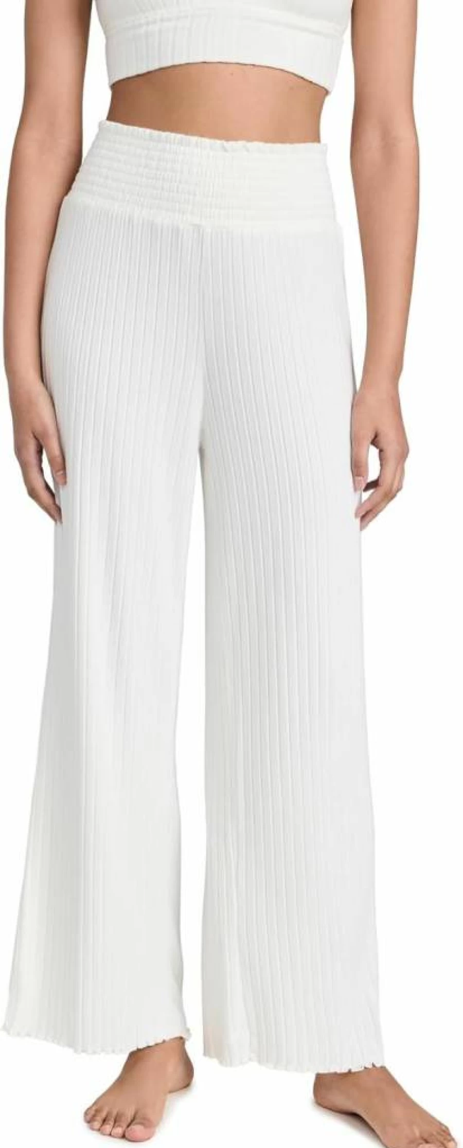 Z SUPPLY Women's Dawn High-Waisted Smocked Ribbed Knit Pants - Comfortable Stretch Lounge & Casual Trousers
