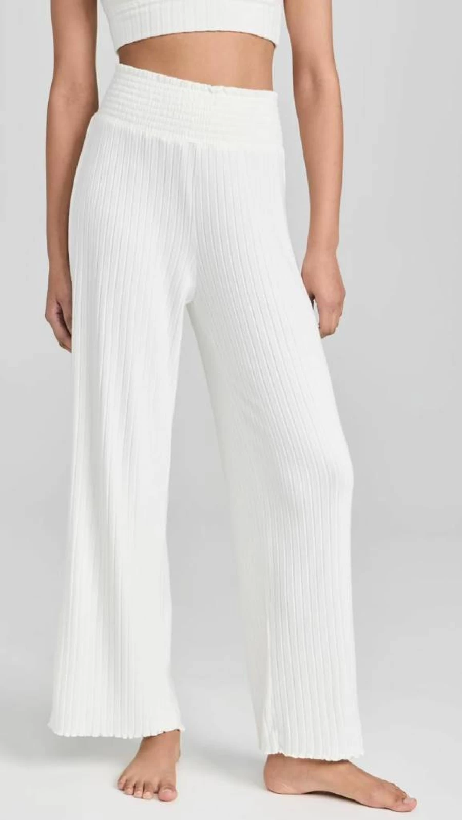 Z SUPPLY Women's Dawn High-Waisted Smocked Ribbed Knit Pants - Comfortable Stretch Lounge & Casual Trousers
