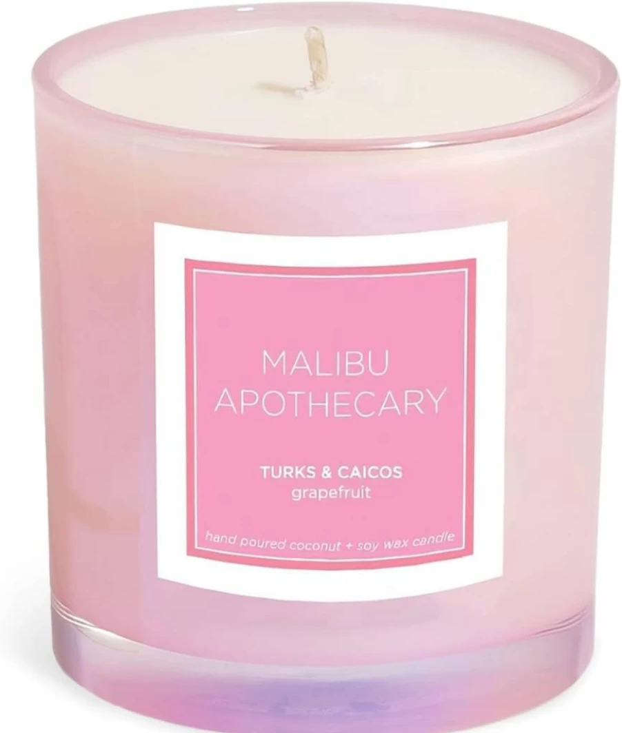Malibu Apothecary Women's Turks & Caicos Scented Candle, Iridescent Pink Jar, 7.5 oz Home Decor Gift