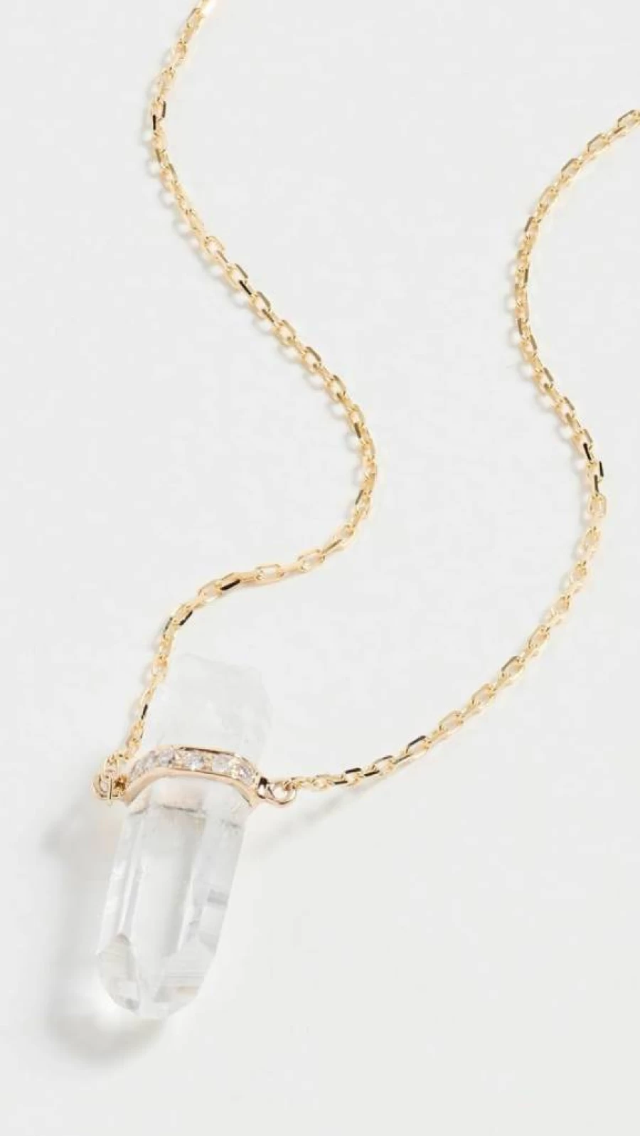 JIAJIA 14K Gold Women's Crystal Quartz Bar Pendant Necklace with Diamond Accents