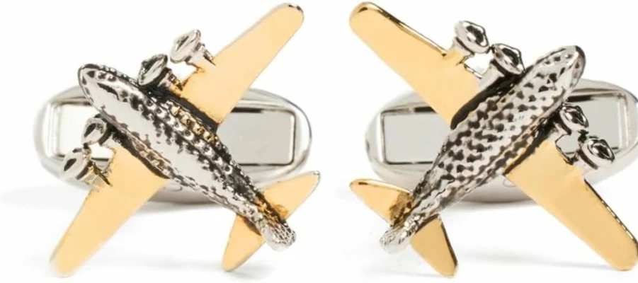 Paul Smith Men's Airplane Design Silver Cufflinks for Formal Wear