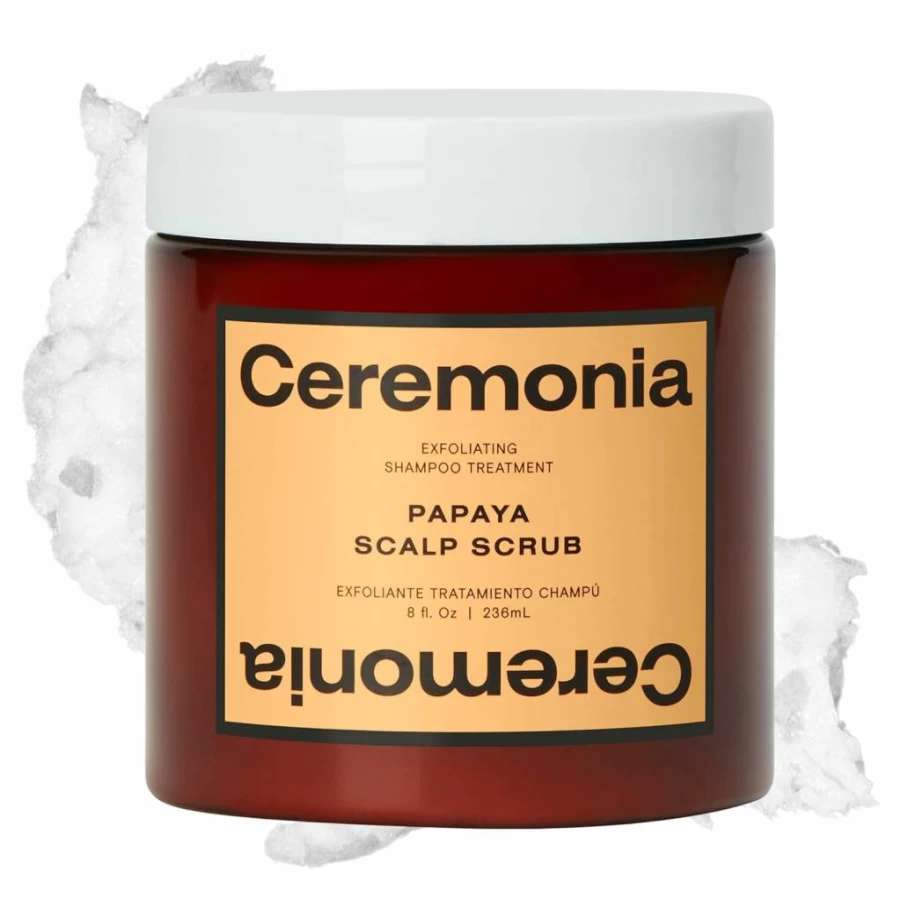 Ceremonia Papaya Enzyme Scalp Scrub & Detox Shampoo with Pink Salt – Exfoliating Treatment for Healthy Hair, 8 Fl Oz (236 Ml)