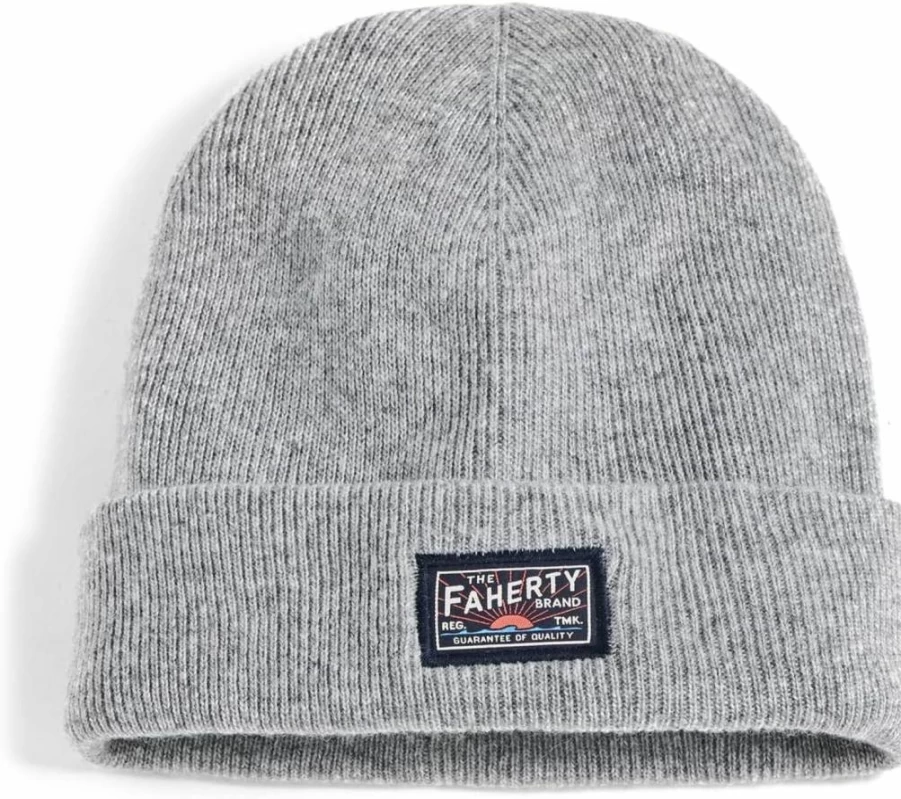 Faherty Men's Core Logo Beanie - Warm Winter Knit Hat with Branded Logo for Men