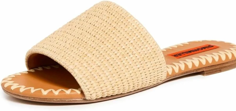 SIMON MILLER USA Women's Salerno Raffia Sandals | Summer Slide Sandals for Women