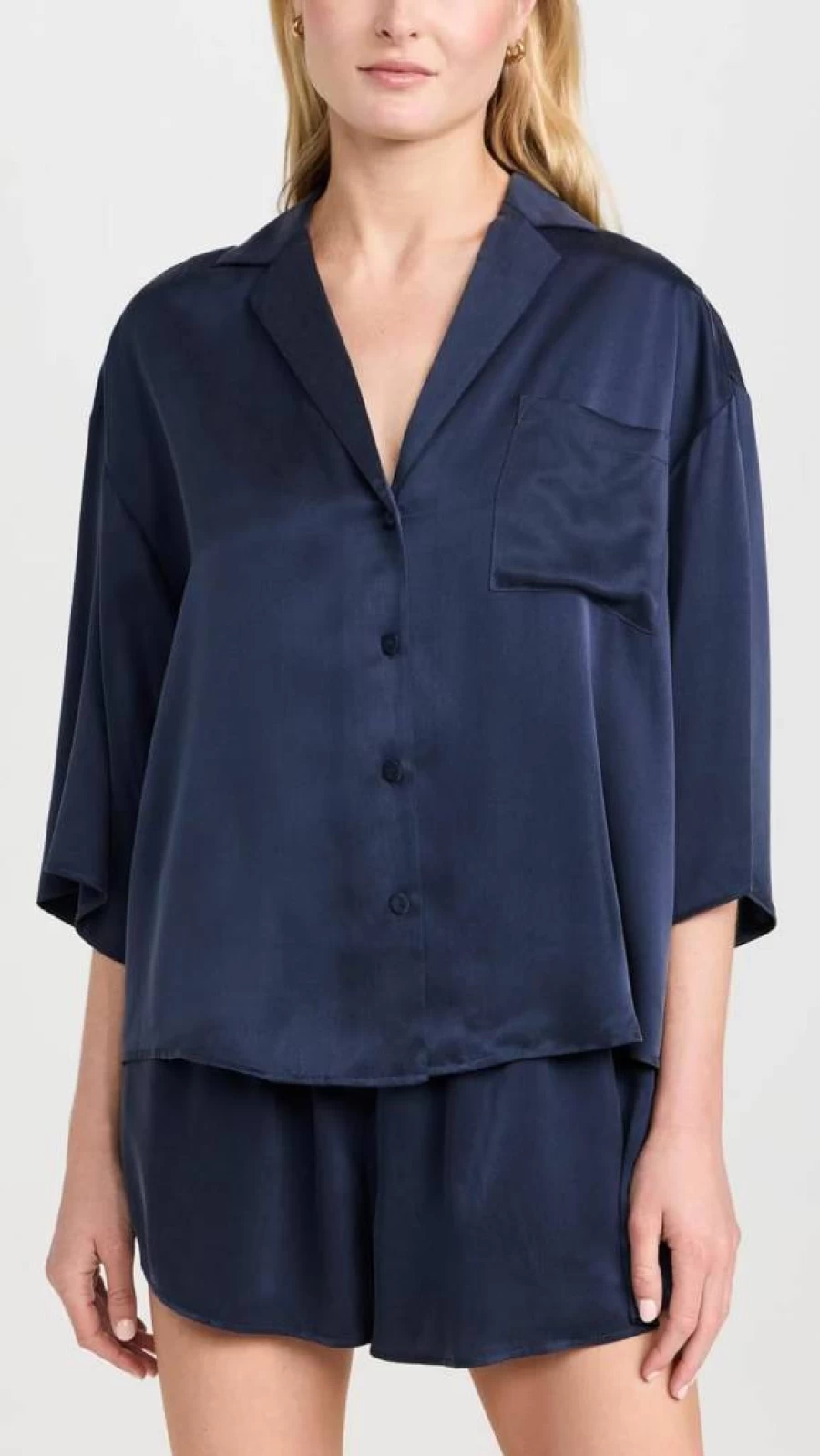Lunya Women's Washable Silk Relaxed Button-Up Shirt and Shorts Set - Comfortable Sleepwear & Loungewear
